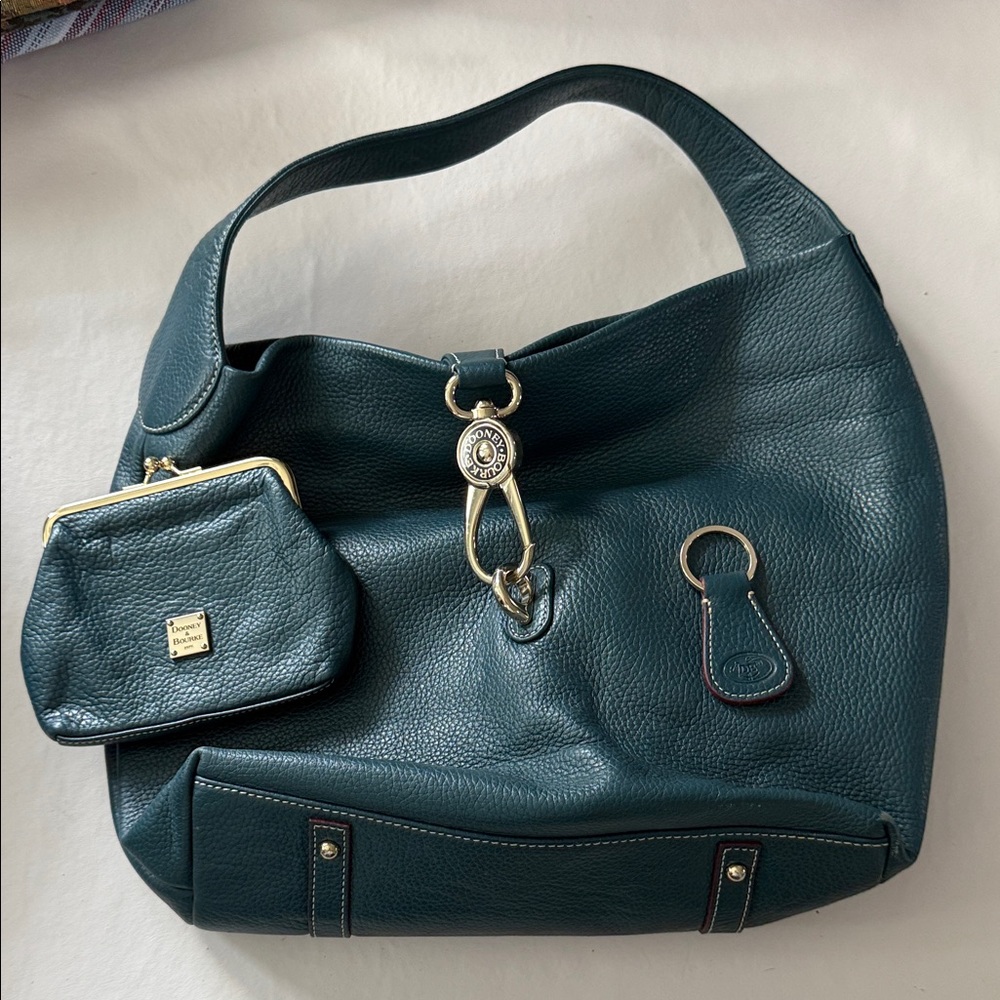 Dooney & Bourke Teal Leather Shoulder Bag with Coin Pouch